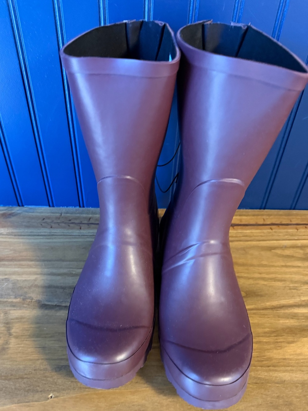 Merona Tall Rubber Rain Boots Burgundy Brown Buckle Women’s Size 9
